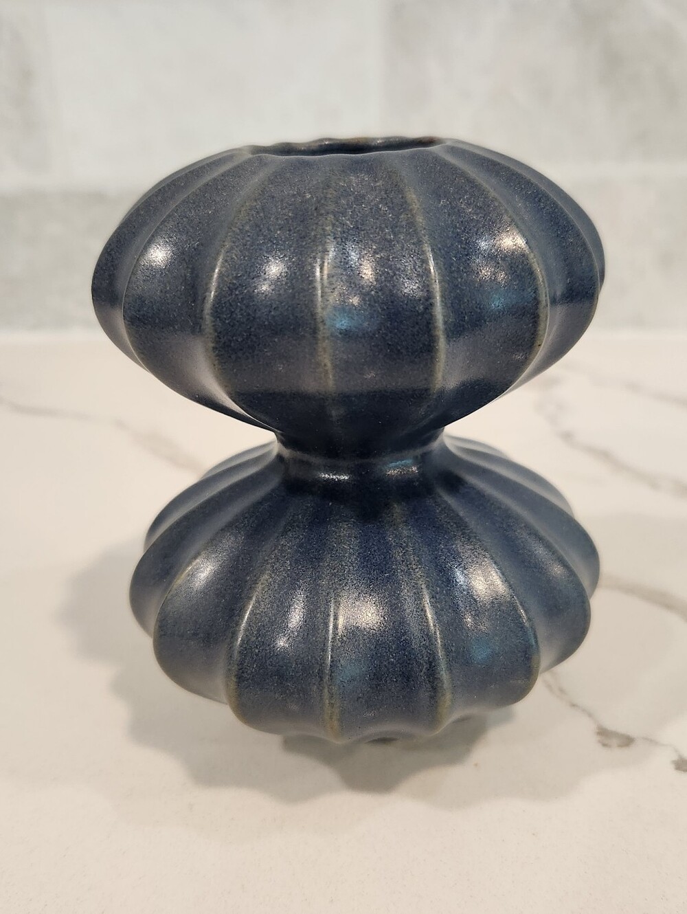 Jonathan Adler Ceramic Ribbed Double Gourd Bud Vase Slate Blue - Picture 5 of 11